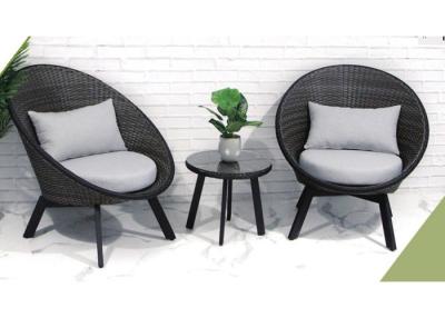 China EN581 Aluminum Wicker Chair Kd Two Chair And One Table Garden Rattan Set for sale