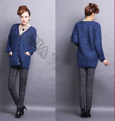 China Fancy Cardigan Ladies V Neck Sweaters Dark Blue With Long Sleeve for sale