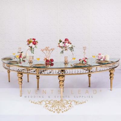 China Flexible Hot Selling Furniture Stainless Steel GEMMA Half Moon Elegant Wedding Gold Table for sale