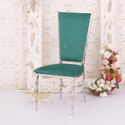 China Modern Silver Metal Green Velvet Cushion Banquet Dininig Chairs For Wedding Events for sale