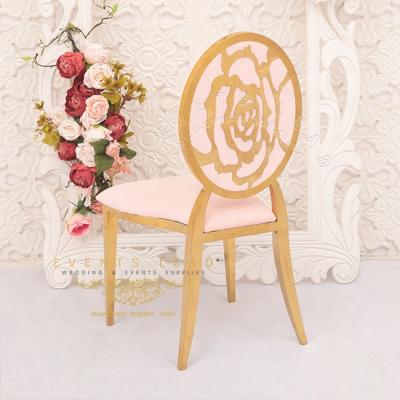 China Modern Stackable Velvet Pattern Wedding And Events Furniture Pink Back Gold Gold Dining Chair for sale