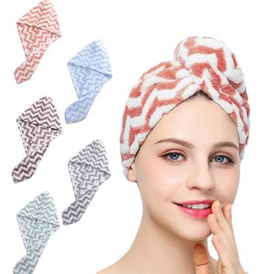China Quick Drying Large Hair Microfiber Turban Towel Wrap Custom Color With Buttons for sale