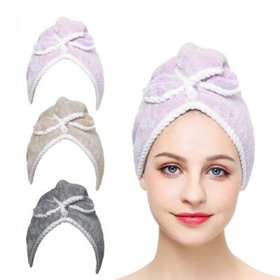 China Bowknot Microfiber Head Hair Towel Wrap With Button 25x65cm for sale