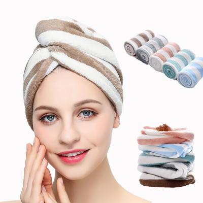 China Super Dry Stripe Microfiber Hair Turban Towel For Travel for sale