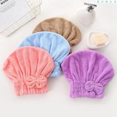 China Soft Fluffy Coral Fleece Microfiber Hair Drying Turban Custom Design Quick Dry for sale