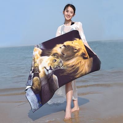 中国 140x70家族の大きいマイクロファイバーのビーチ タオル シートのライオン パターン 販売のため