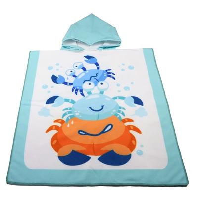 China 240gsm Crab Patterned Childrens Microfiber Beach Towel Poncho with Hood for sale