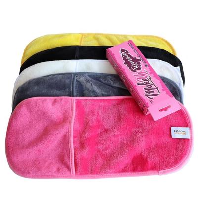 China 18x40cm Deeply Clean Make Up Remover Towel Washcloth Coral Velvet With Pocket for sale