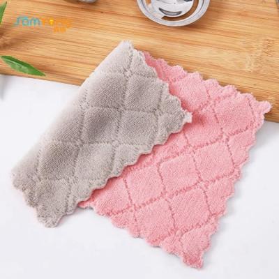 中国 カスタマイズされた柔らかい珊瑚の羊毛の台所ワイプの布のふきんのピンク 販売のため