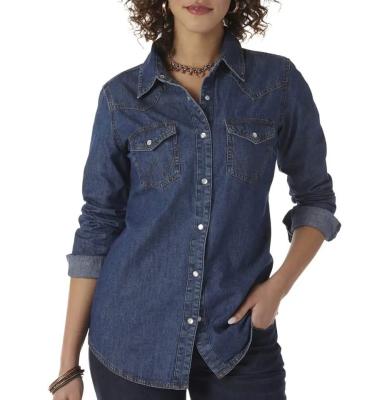 China                  Womens Denim Shirt Long Sleeve Button Down with Pockets Blouses              for sale