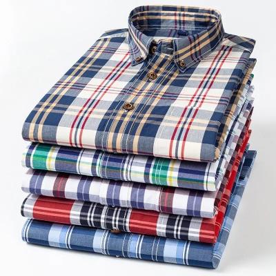 China                  Wholesale Carbon Ground Plaid Shirt Long Sleeve Check 100% Cotton Men Shirts Casual Formal Office Custom Tuxedo Shirt for Man              for sale