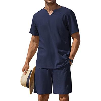 China Customised Logo Casual Beach Shorts 2 Pieces Men Henley Shirt for sale