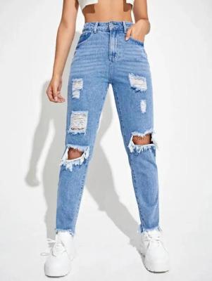 China Cotton Fashion Casual Pants Ripped High Street Wear Solid Jeans for sale