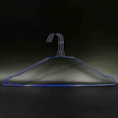 China 18inch Notched Shape Clothes Wire Hanger For Dry Cleaner-Blue en venta