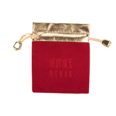 China Red Color Drawstring Velvet Jewelry Bag for sale