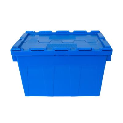 China Stackable and Nestable Heavy Duty Turnover Box with Attached Lid PP Plastic Crate for sale
