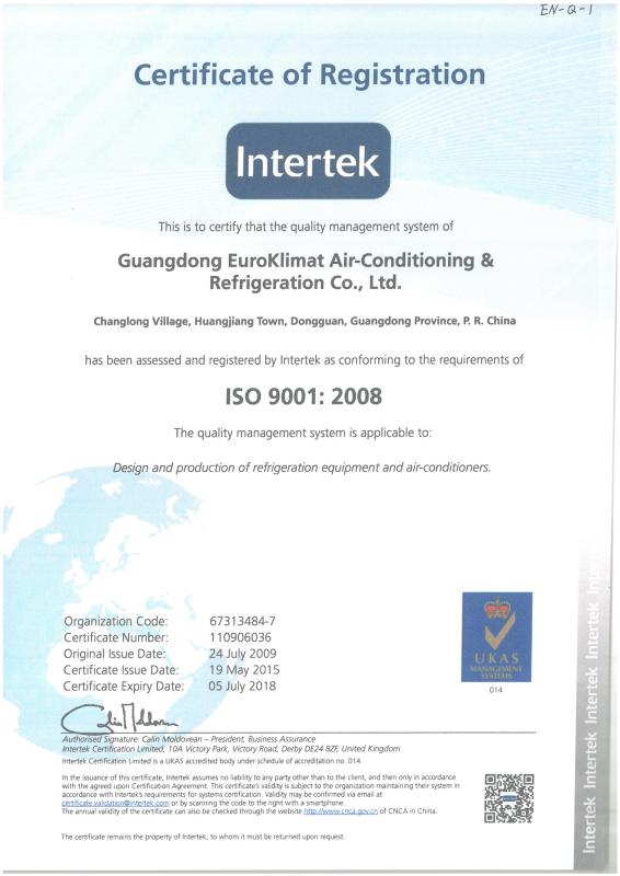 ISO9001 - Guangdong EuroKlimat Air-Conditioning & Refrigeration Co., Ltd