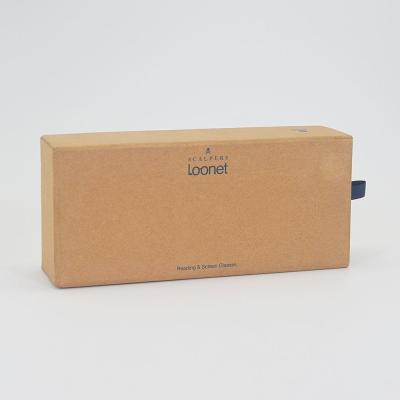 China Custom Logo Brown Kraft Sunglasses Packaging Box Luxury Paper Debossed Logo for sale