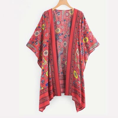 China Red Peacock Cover Ups Kimono Bohemian Cardigan Women for sale