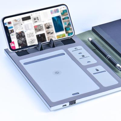 China El Hardcover lujoso del negocio modificó el cuaderno de carga inalámbrico de Logo Pu Leather Smart Powerbank para requisitos particulares en venta