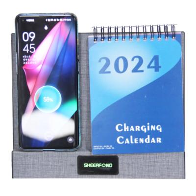 China New Design 2024 Quality Customized Art Logo Pu Leather  Funny  365 Day Wireless Charger Calendar for sale