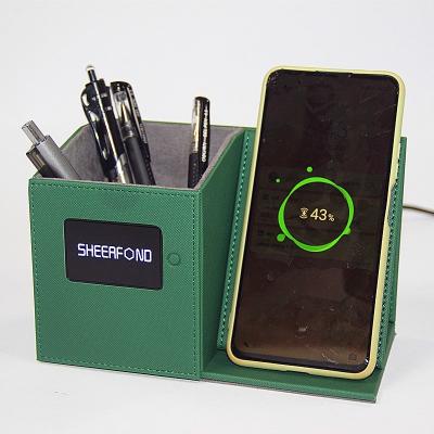China Green Gray Black Wireless Charging Pen Holder Custom Logo Business Gift for sale