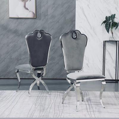 China Stainless Steel Luxury Grey Velvet Dining Chairs OEM ODM for sale
