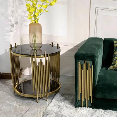 China Marble Tempering Glass Coffee End Tables Small Circular Shape for sale