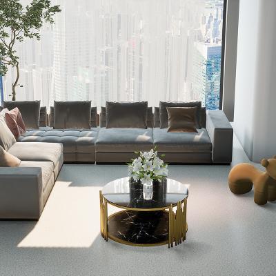 China 90CM Wide Circle Metal Coffee Table Living Room With Tempering Glass Table Top for sale