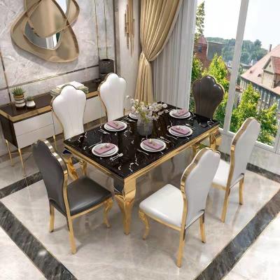 China Tempered Glass / Rectangle Marble Apartment Dining Tables For 6 Medium Size for sale