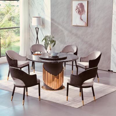 China Cross Shaped Stainless Steel Marble Circular Dining Table With Turntable for sale