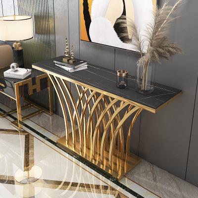China Glossy Stainless Steel Entrance Console Table Marble Top Hallway Table Marble Height 78cm for sale