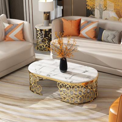 China Upscale Marble Oval Shaped White Coffee Table For Living Room for sale