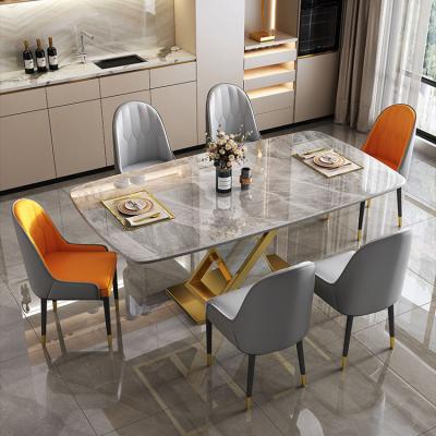 China Marble Stainless Steel Dining Table Chair Sets With Velvet / PU Seat for sale