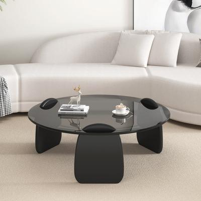 China Exquisite Round Glass Combination Coffee Table With Wooden Leg for sale