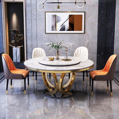 China Modern Stainless Steel Marble Round Dining Table With Turntable for sale