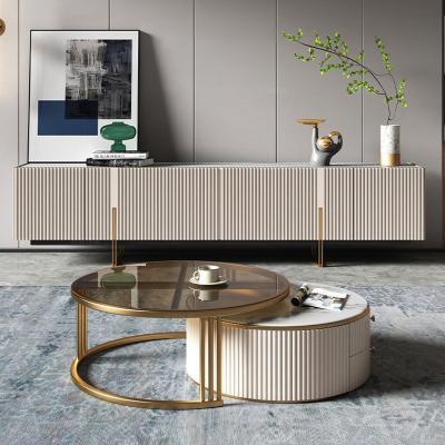 China Glass Top Minimalist Combined Coffee Table Circular Marble Side Table OEM for sale