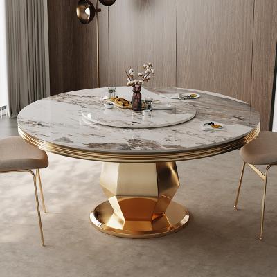 China Stainless Steel Marble Round Dining Room Tables Polished With Turntable for sale