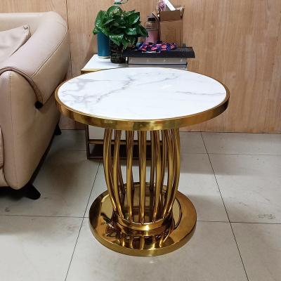 China Marble Table Top Sofa Side Table Stainless Steel Edge Circle End Table for sale