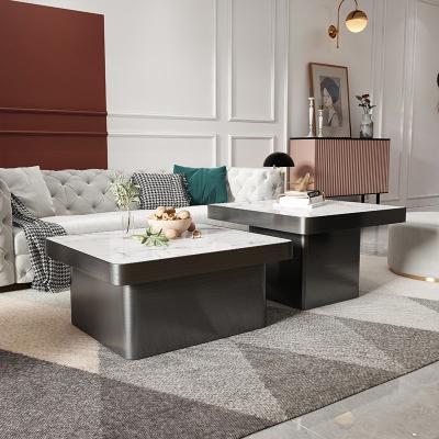 China Marble Square Minimalist Combination Coffee Table With Stainless Steel Leg for sale