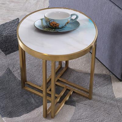 China Light Luxury Stainless Steel Marble Hotel Lobby Small Side Table for sale