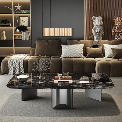 China Light Luxury Stainless Steel Living Room Square Marble Coffee Table for sale