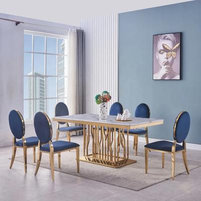China Moderno de lujo de acero inoxidable Apartamento de mármol cuadrado mesa de comedor en venta