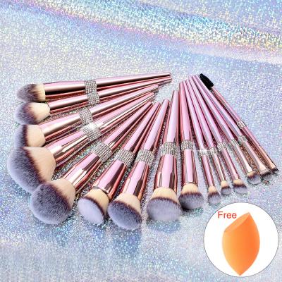 China Aluminum Plastic Makeup Brush Kit With Bling Pink Handle For Beauty for sale