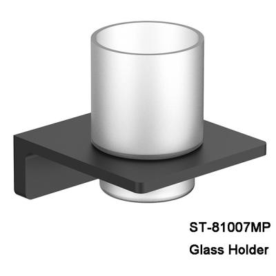 China Stainless steel Wall mounted bathroom Black holder cup & tumble holder mat glass for sale