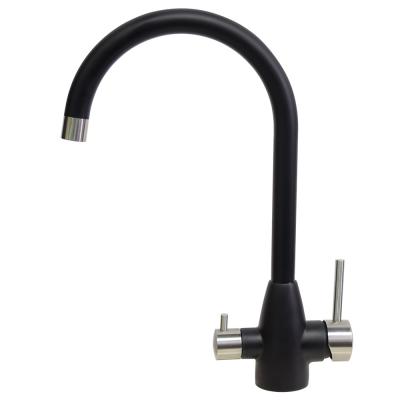 China Stainle Steel 304/316 Deck Mounted Double Lever Sink Mixer Drinking Filtered Water With Kitchen Faucet Black Color for sale
