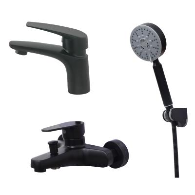 China three-piece sStainless steel 304 Hand Shower Wall mount shower Faucet  Comercial  sanitary ware basin mixer Black Color for sale