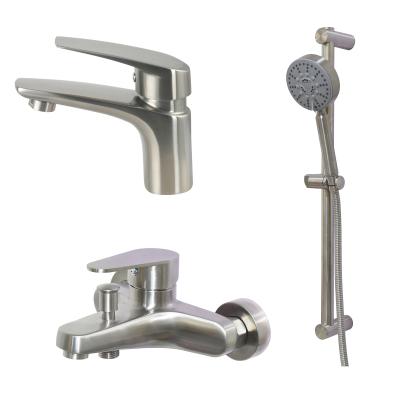 China Brushed Solid Steel bathroom Shower Set Rainfall Shower Faucet Wall Mounted Shower Mixer Water Set for sale