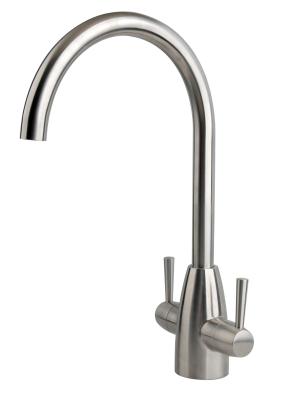 China Brushed Finished  deck-Mounted 1-Hole kitchen Basin Faucet Hot And Cold Water Faucet  dual handle faucet for sale