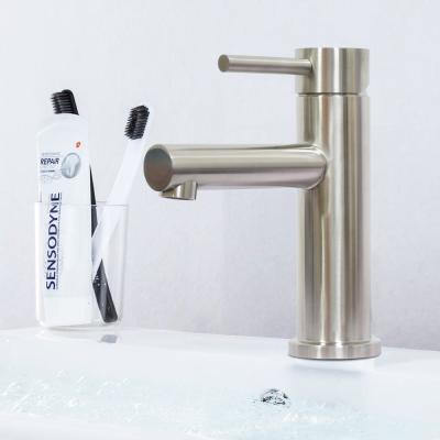 China Solid Steel 316 Body Basin Mixer Brush Satin Bathroom Faucet Tap Basin Faucet Waterfall Taps Manufacturer for sale